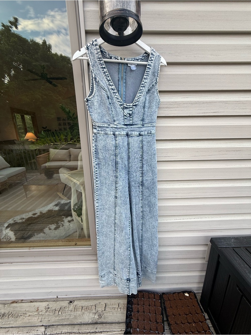 VENUS Acid-Wash Denim Jumpsuit - Light Blue Gray